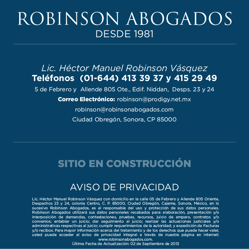 ROBINSON ABOGADOS Sitio en construcci�n